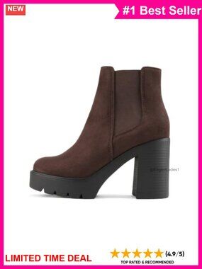 Women Lug Sole High Heel Chelsea Ankle Boot Double Elastic Gore